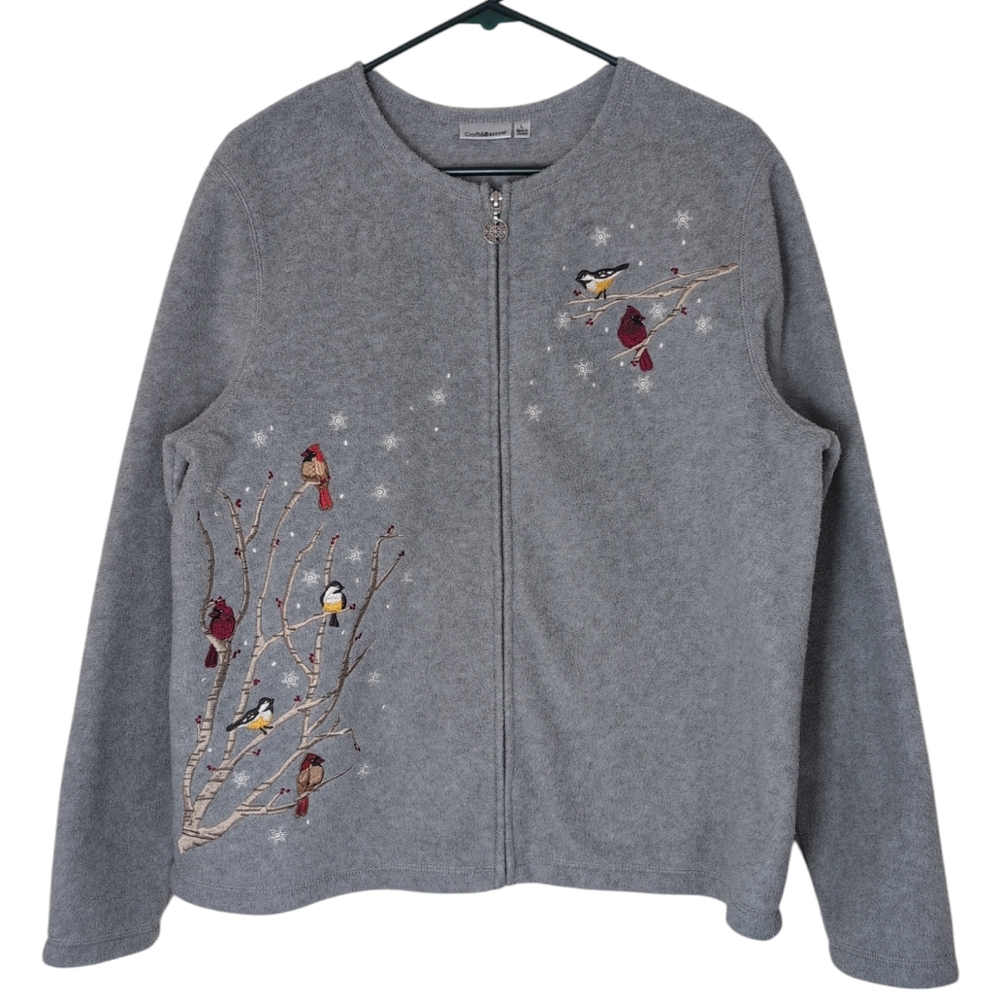 Croft & Barrow Top Women's L Grey Fleece Full Zip  Cardinals Gramma Core